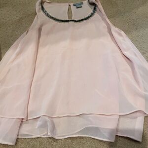Pink Sleeveless Top with Embellished Neckline